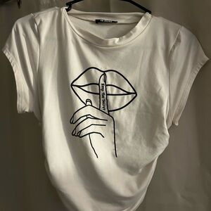 White Graphic Tee with Black Line Art